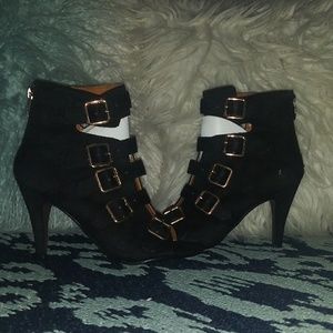 Woman's Black and Gold Boots with Heels